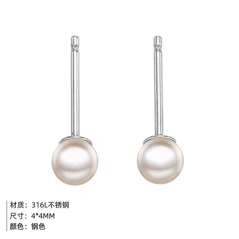 Fashion Geometric Stainless Steel Plating Artificial Pearls Ear Studs 1 Pair