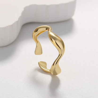 Simple Style Waves Lines Brass Gold Plated Open Ring In Bulk