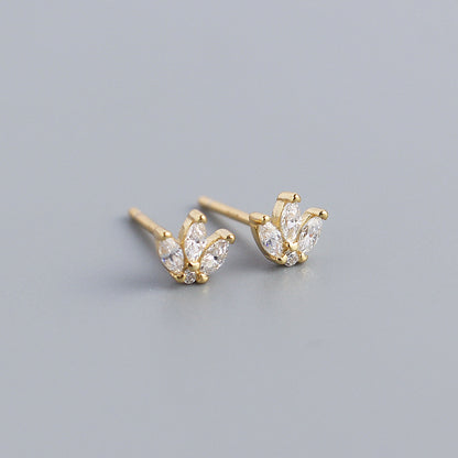 Fashion Crown Sterling Silver Rhinestones Ear Studs 1 Pair