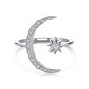 Fashion Star Moon Sterling Silver Plating Inlay Zircon Open Ring 1 Piece