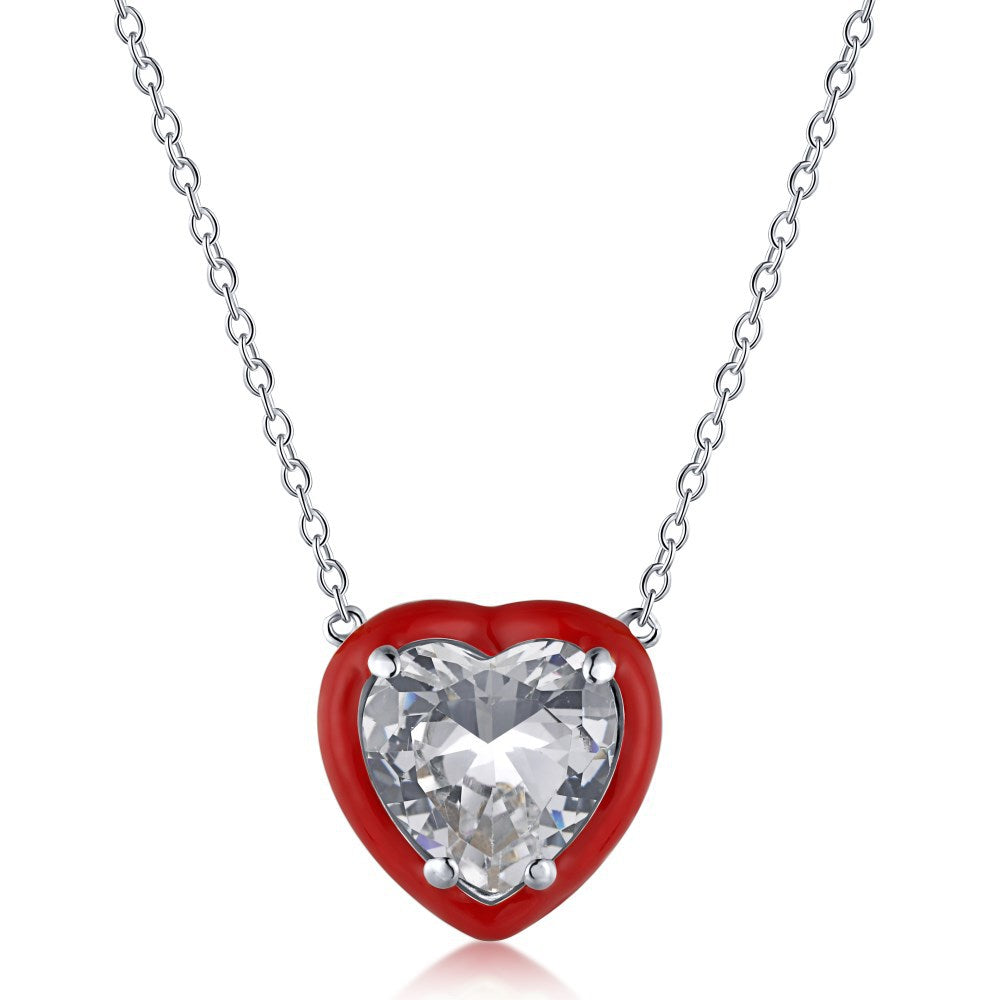 Fashion Heart Shape Sterling Silver Plating Inlay Rhinestones Pendant Necklace 1 Piece