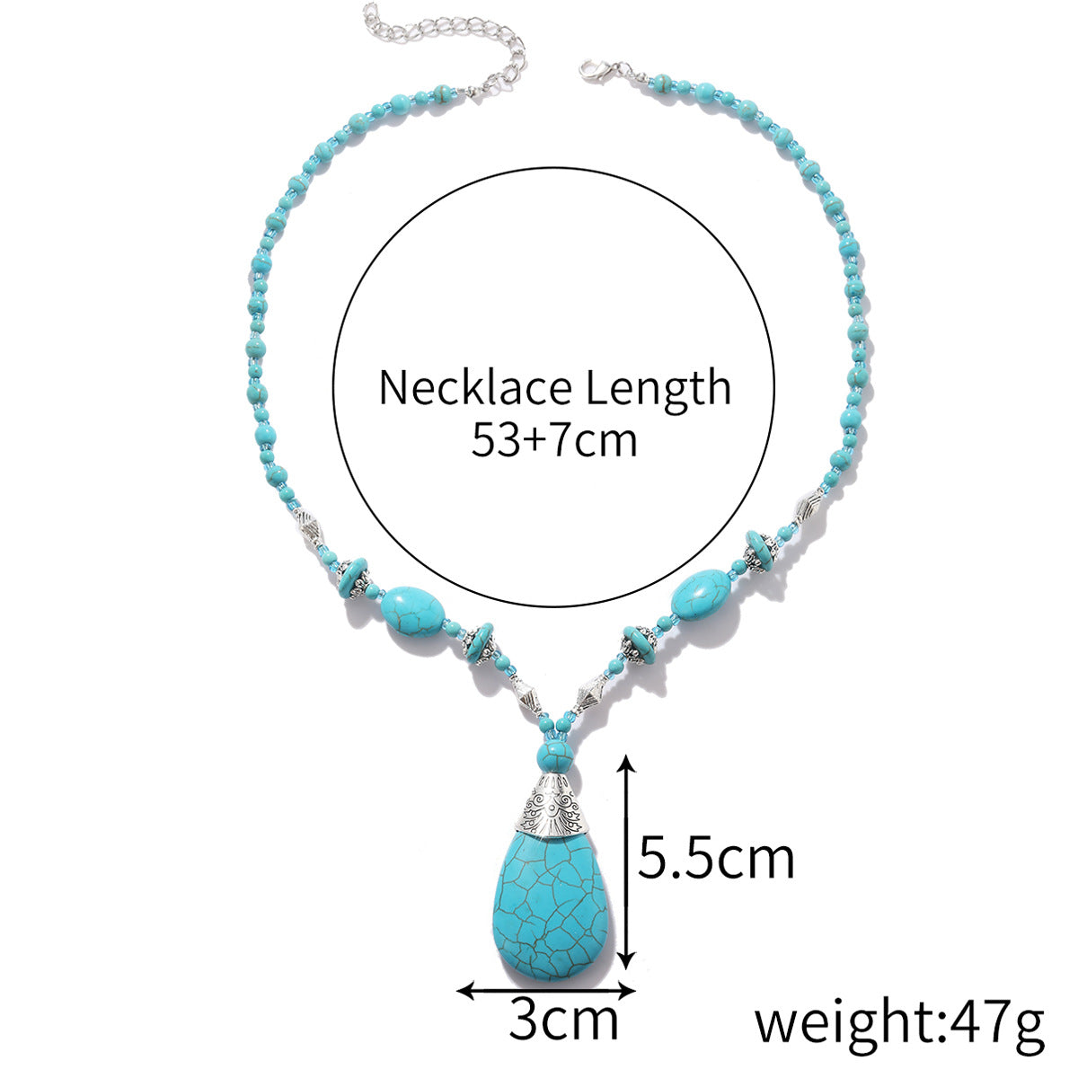 Ethnic Style Water Droplets Alloy Turquoise Plating Women's Pendant Necklace 1 Piece