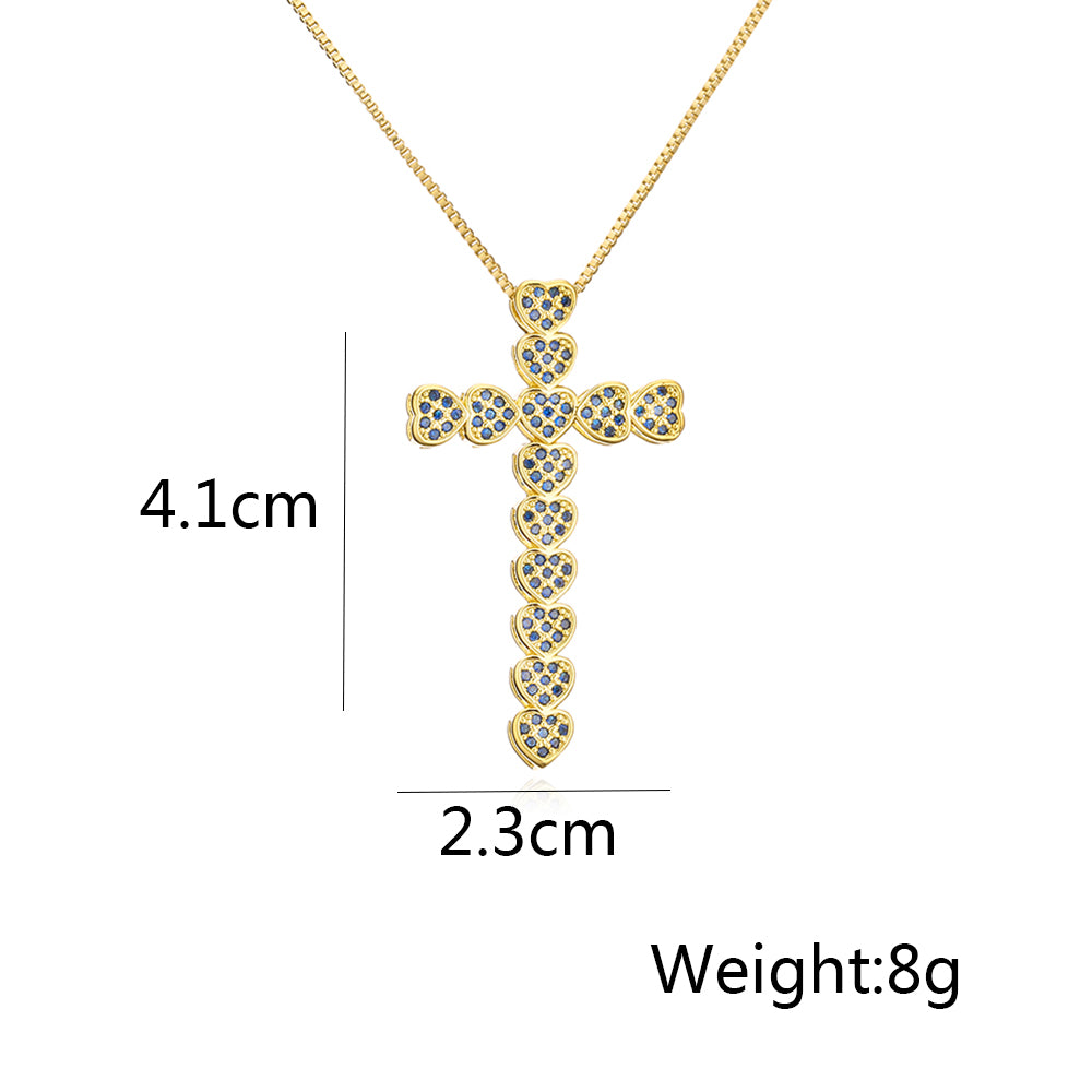 Fashion Cross Heart Shape Copper Plating Zircon Pendant Necklace 1 Piece