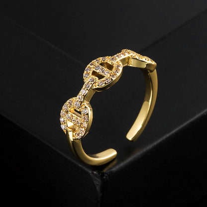 Fashion Heart Shape Copper Gold Plated Zircon Open Ring 1 Piece