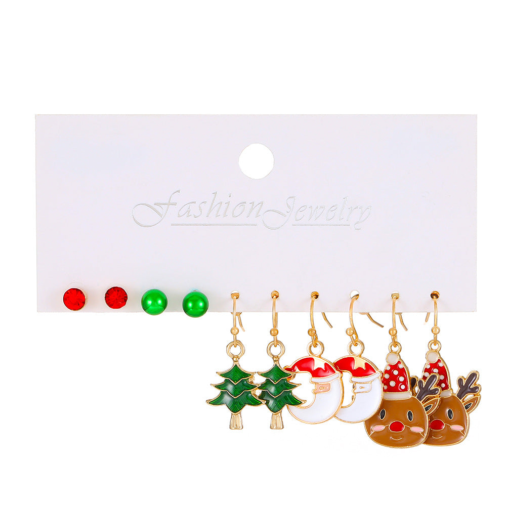 Fashion Christmas Tree Santa Claus Alloy Enamel Women's Drop Earrings 5 Pairs