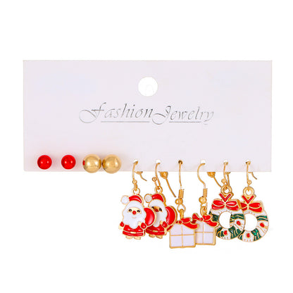 Fashion Christmas Tree Santa Claus Alloy Enamel Women's Drop Earrings 5 Pairs