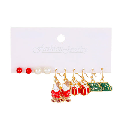 Fashion Christmas Tree Santa Claus Alloy Enamel Women's Drop Earrings 5 Pairs