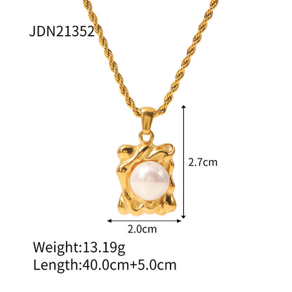 Elegant Geometric Stainless Steel Gold Plated Artificial Pearls Pendant Necklace