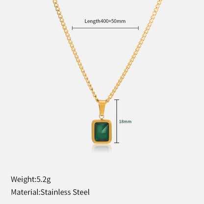 Retro Square Titanium Steel Inlay Zircon Pendant Necklace