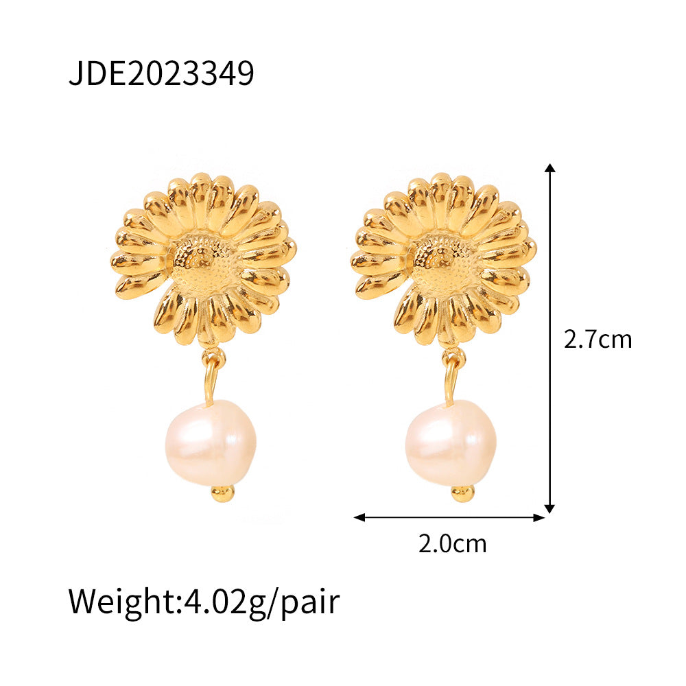 Sweet Daisy Stainless Steel Plating Pearl Earrings 1 Pair