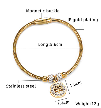 Fashion Tree Stainless Steel Inlay Zircon Bangle 1 Piece