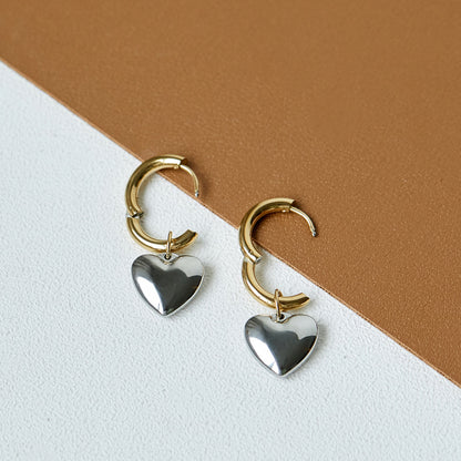 1 Pair Fashion Heart Shape Gold Plated Titanium Steel Gold Plated Earrings