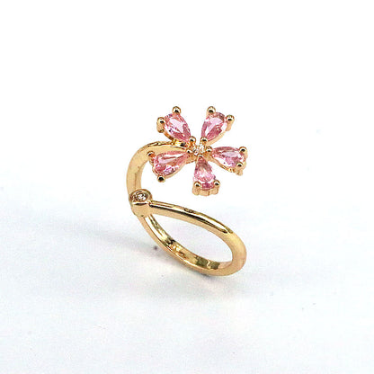 Simple Style Flower Copper Gold Plated Zircon Open Ring 1 Piece