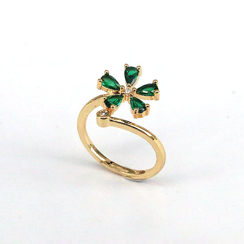 Simple Style Flower Copper Gold Plated Zircon Open Ring 1 Piece