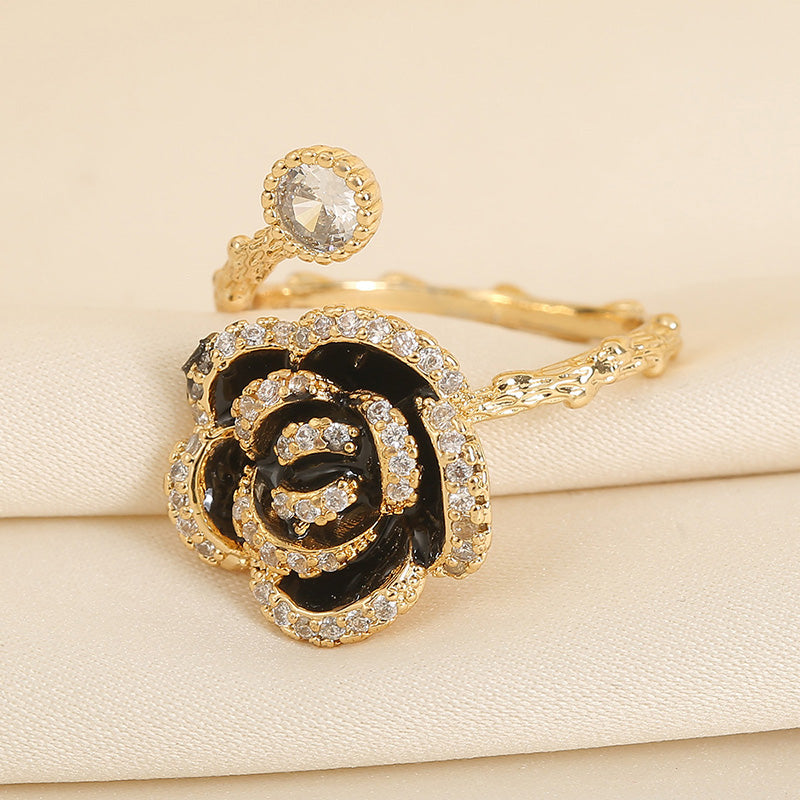 Fashion Flower Alloy Inlay Rhinestones Women's Open Ring 1 Piece