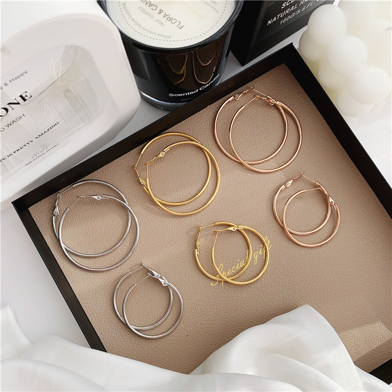 Fashion Solid Color Titanium Steel Plating Hoop Earrings 1 Pair