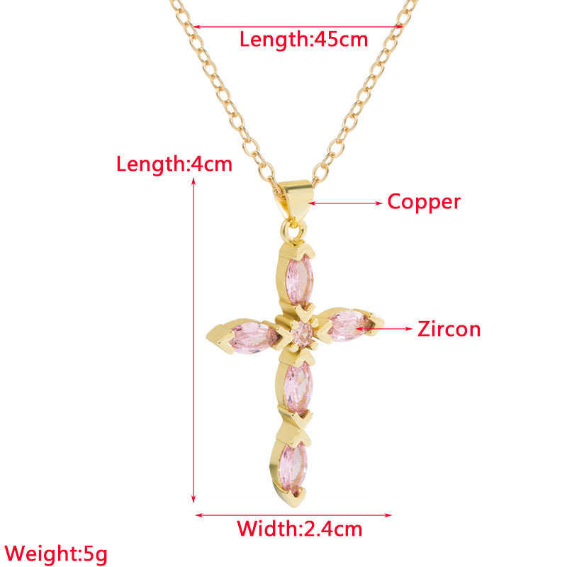 Classic Style Cross Copper Gold Plated Zircon Pendant Necklace 1 Piece