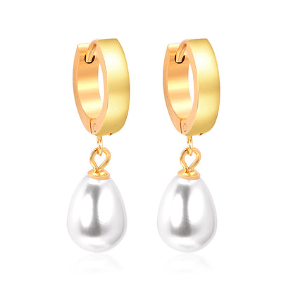 Fashion Geometric Stainless Steel Plating Artificial Pearls Dangling Earrings 1 Pair