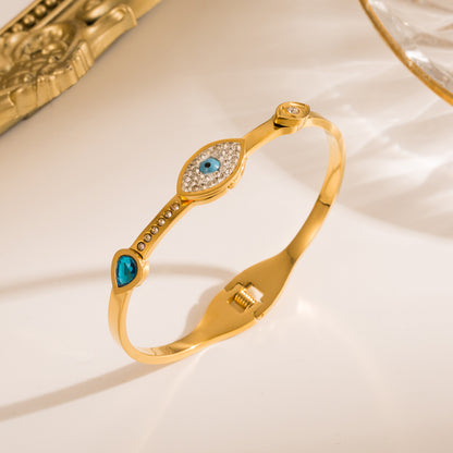 Fashion Devil's Eye Stainless Steel Gold Plated Rhinestones Gold Plated Bangle