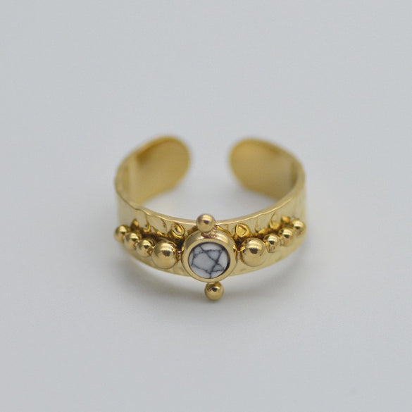 Fashion Geometric Titanium Steel Plating Natural Stone Shell Open Ring