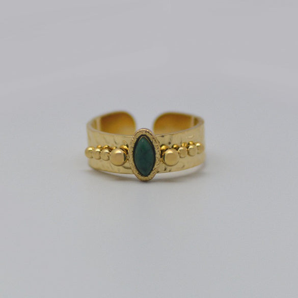 Fashion Geometric Titanium Steel Plating Natural Stone Shell Open Ring