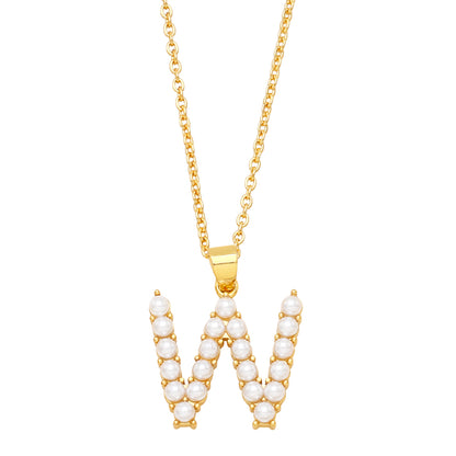 Simple Style Letter Copper Gold Plated Artificial Pearls Pendant Necklace 1 Piece