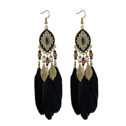 Wholesale Jewelry 1 Pair Ethnic Style Leaf Feather Ear Hook