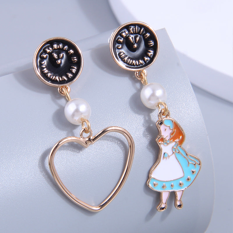 Fashion Cartoon Character Heart Shape Alloy Plating Artificial Pearls Women's Drop Earrings 1 Pair