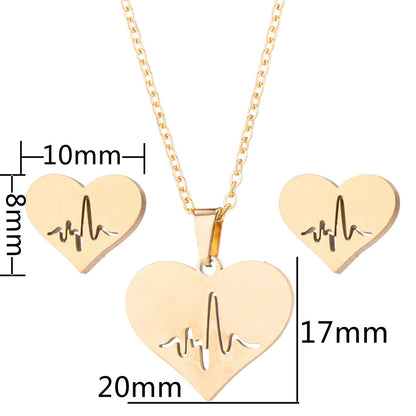 1 Set Fashion Heart Shape Butterfly Elephant Titanium Steel Earrings Necklace