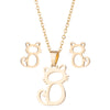 Fashion Cat Stainless Steel Plating Hollow Out Jewelry Set 2 Pieces
