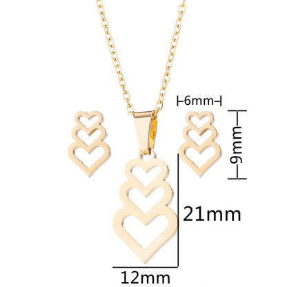 1 Set Fashion Heart Shape Butterfly Elephant Titanium Steel Earrings Necklace