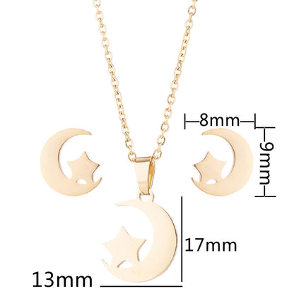 1 Set Fashion Heart Shape Butterfly Elephant Titanium Steel Earrings Necklace