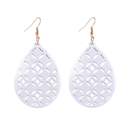 Retro Water Droplets Solid Color Wood Hollow Out Women's Drop Earrings 1 Pair