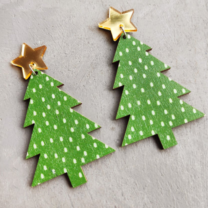 Retro Christmas Tree Plaid Leopard Wood Women's Drop Earrings 1 Pair