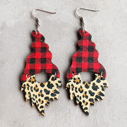 Retro Christmas Tree Plaid Leopard Wood Women's Drop Earrings 1 Pair