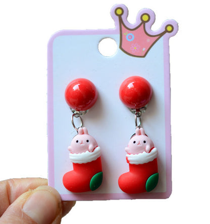 Fashion Christmas Tree Snowman Elk Arylic Women's Ear Clips 1 Pair