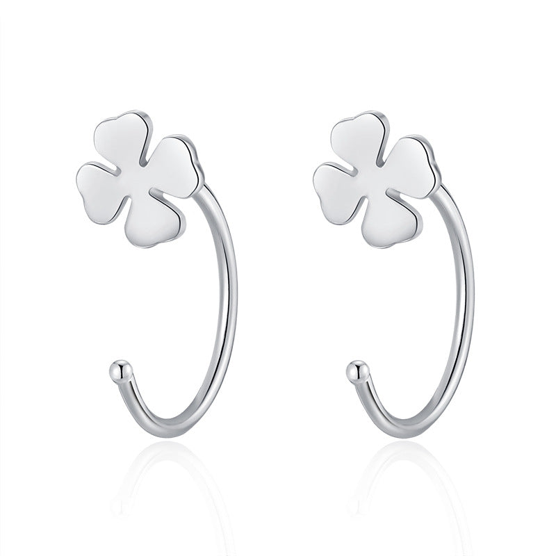 Simple Style Four Leaf Clover Heart Shape Butterfly Silver Ear Studs 1 Pair