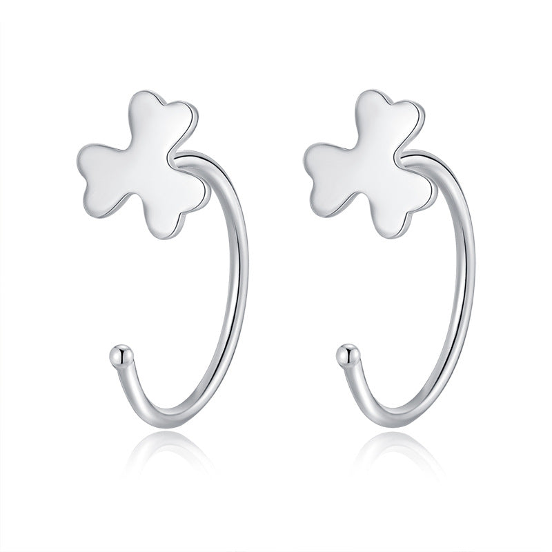 Simple Style Four Leaf Clover Heart Shape Butterfly Silver Ear Studs 1 Pair