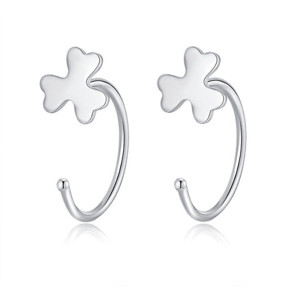 Simple Style Four Leaf Clover Heart Shape Butterfly Silver Ear Studs 1 Pair