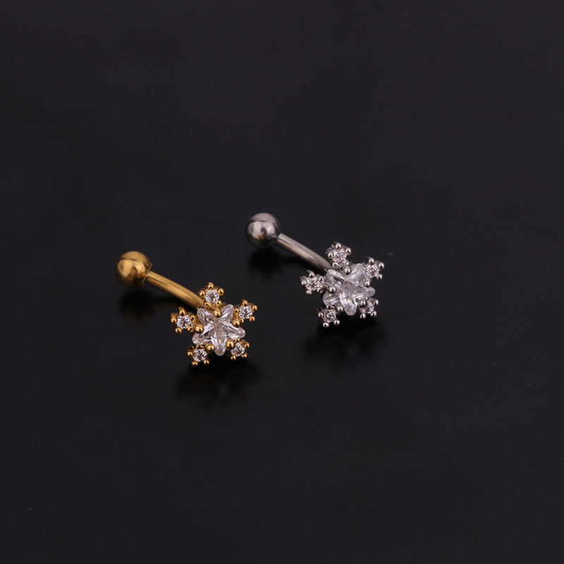 Ear Cartilage Rings & Studs Lady Flower 316 Stainless Steel  Copper Inlaid Zircon