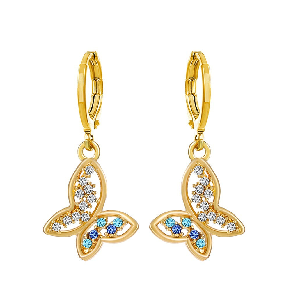 Fashion Butterfly Copper Inlay Zircon Drop Earrings 1 Pair