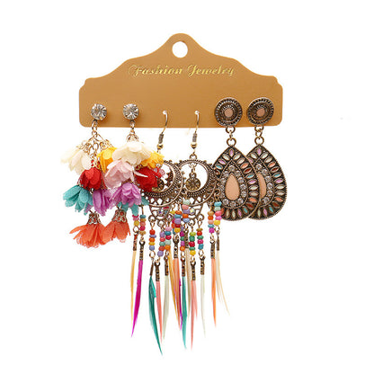 3 Pairs Bohemian Geometric Alloy Tassel Women's Earrings