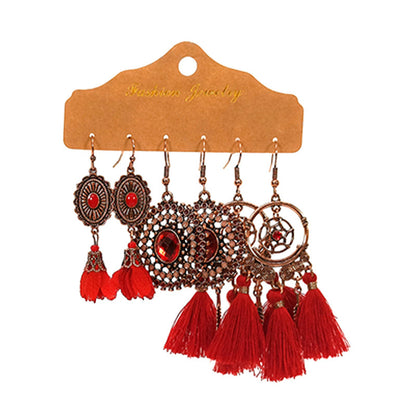 3 Pairs Bohemian Geometric Alloy Tassel Women's Earrings