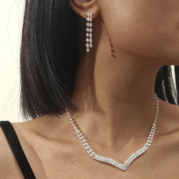 Wholesale Fashion Geometric Zircon Copper Necklace Earring Set Gooddiy