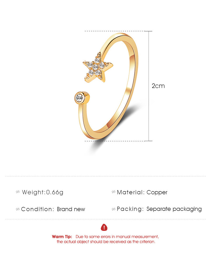 New Ring Simple Five-pointed Star Ring Personality Wild Diamond-set Star Opening Student Ring Wholesale Gooddiy