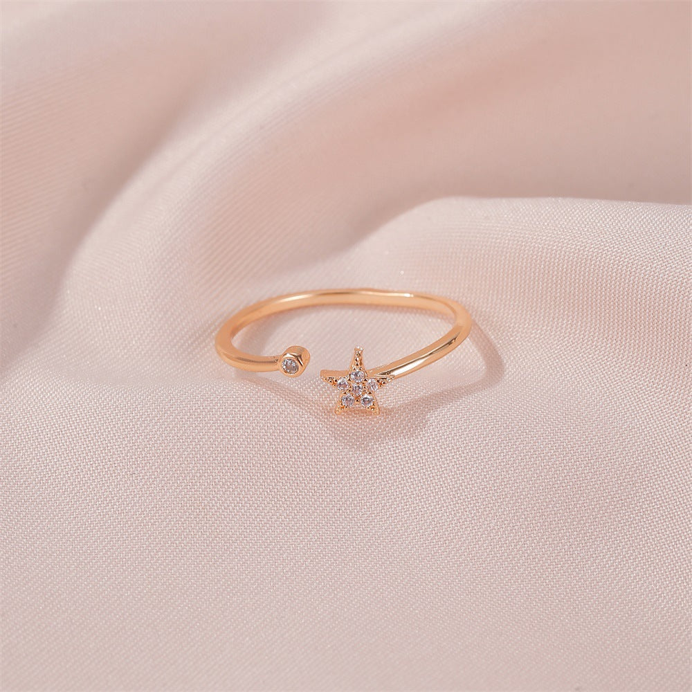 New Ring Simple Five-pointed Star Ring Personality Wild Diamond-set Star Opening Student Ring Wholesale Gooddiy