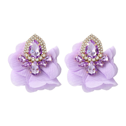 Fashion Flower Alloy Cloth Inlay Artificial Diamond Women's Ear Studs 1 Pair