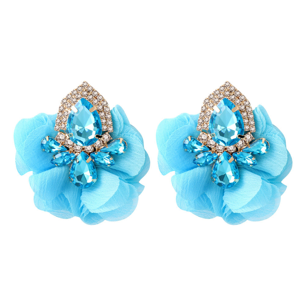 Fashion Flower Alloy Cloth Inlay Artificial Diamond Women's Ear Studs 1 Pair