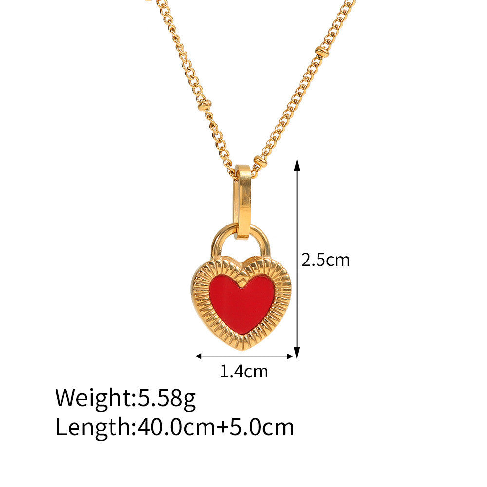 Retro Heart Shape Titanium Steel Enamel Pendant Necklace