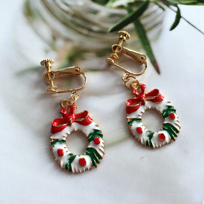 Fashion Christmas Tree Wreath Deer Alloy Plating Women's Drop Earrings Ear Clips 1 Pair